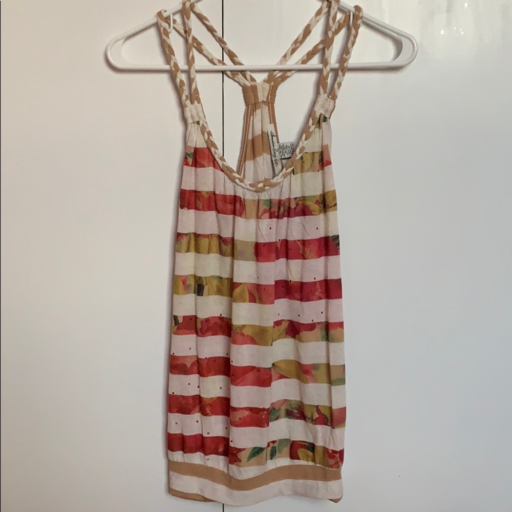 Light Striped Braided Sleeve Design Tank Top